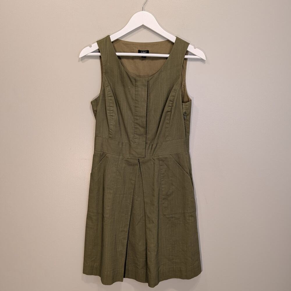 J Crew Caroline Green Dress Pleated Pockets Sleeveless Casual Classic - Size 2 - Picture 2 of 7
